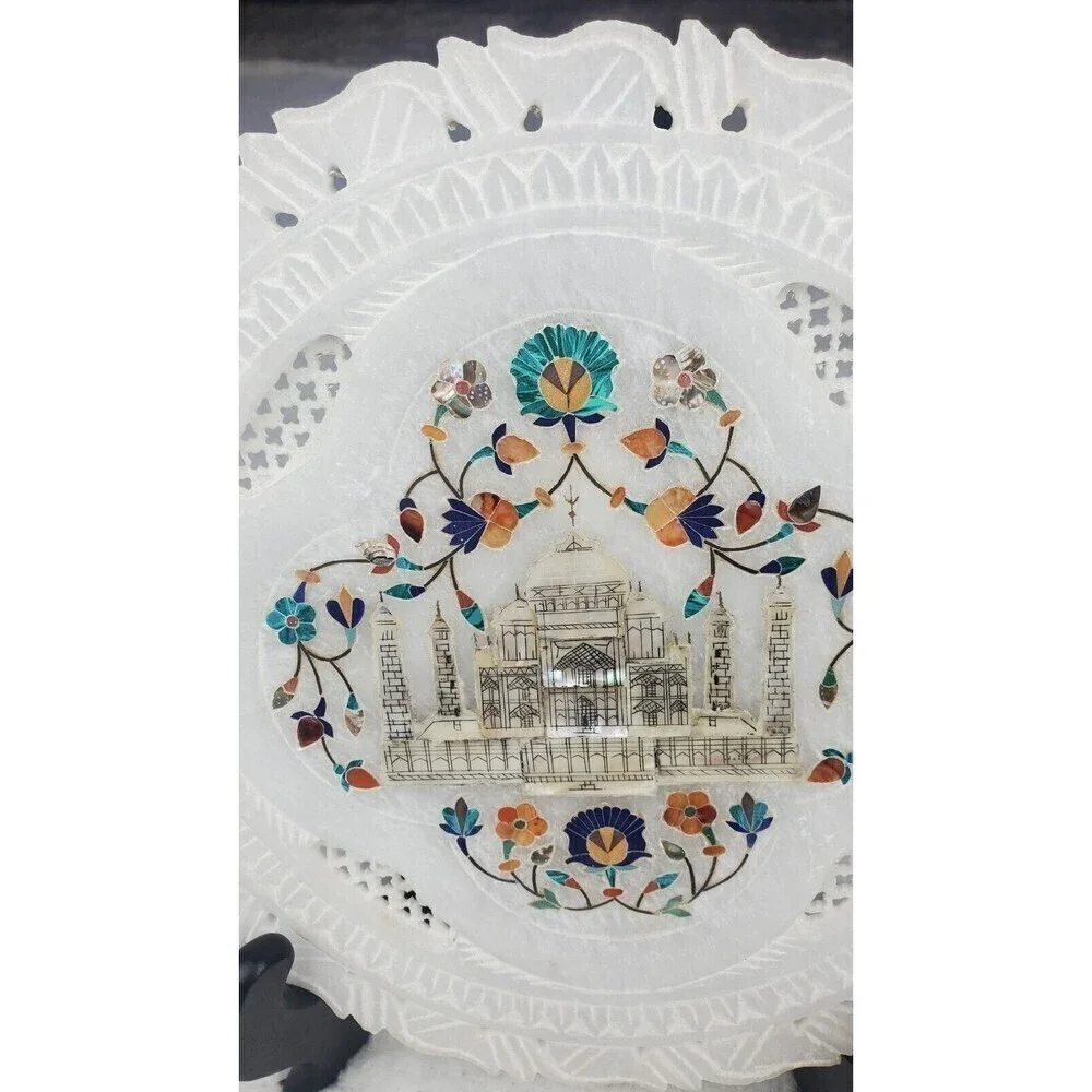 Alabaster Inlay 9'' Carved Fish Marble  Mother Of Pearl Decor Art Taj‎ Mahal